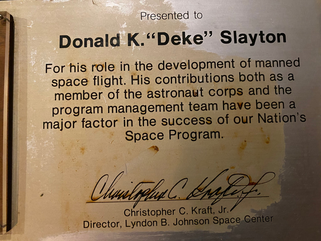 Deke Slayton flown to the surface Apollo 11 flag and flown Apollo/Soyuz State flag